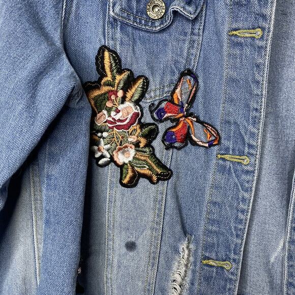 L.N.V By Lea Viola Distressed Jean Jacket with Patches Size Small - Picture 3 of 8